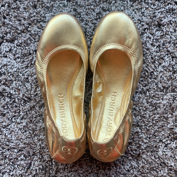 TORY BURCH EDDIE METALLIC BALLET FLAT IN GOLD **NWOT** - Picture 7 of 9